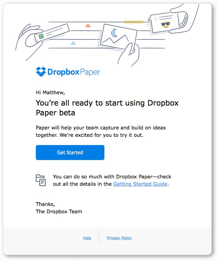 Beta announcement email by dropbox 