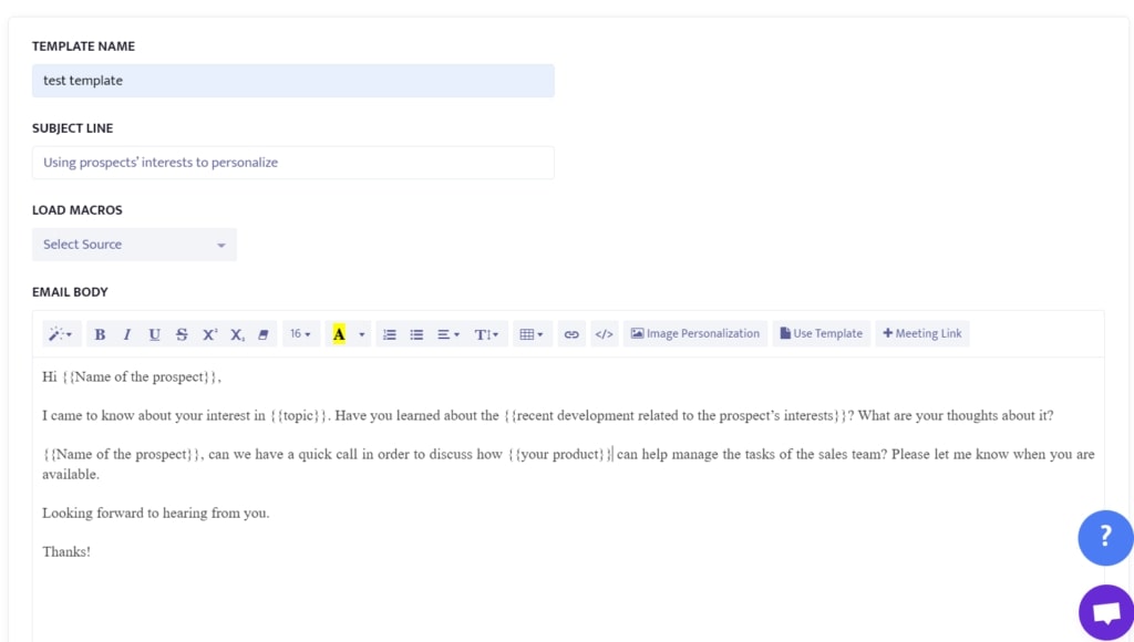 Example of using prospects' interests to personalize emails