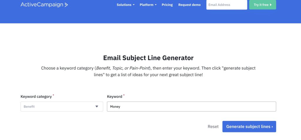 Free Email Subject Line Generator -Active Campaign 