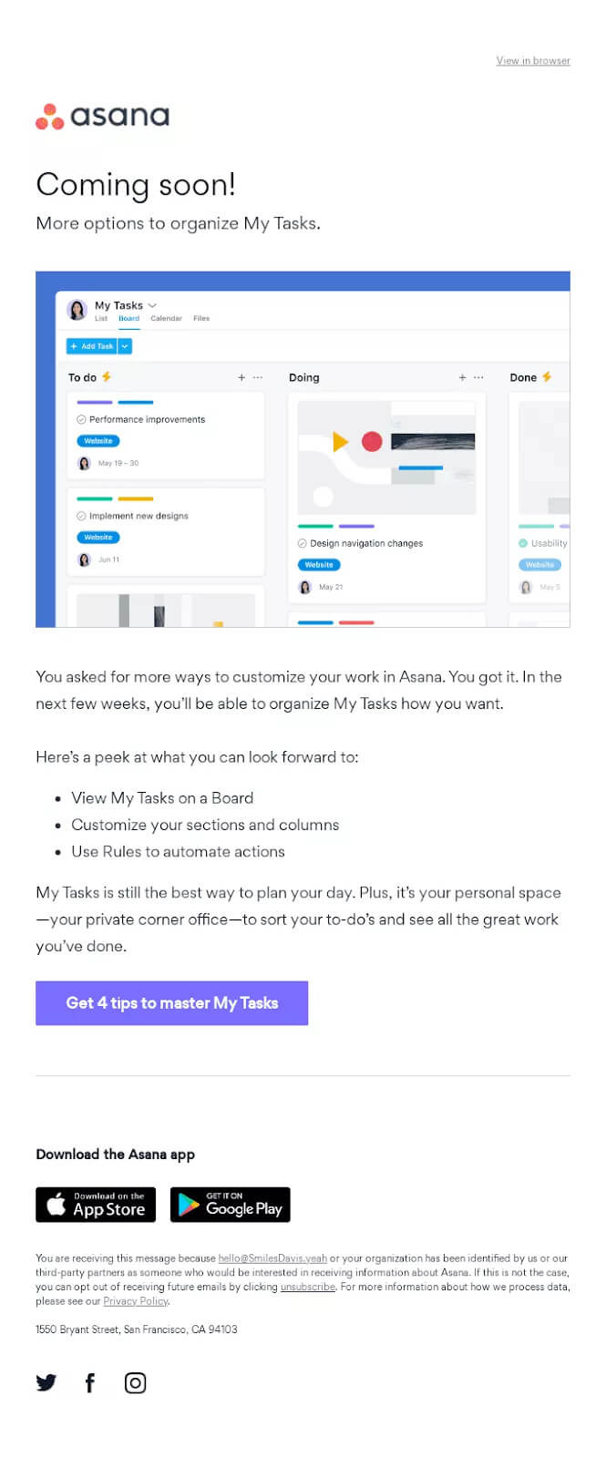 Asana announcing its new feature