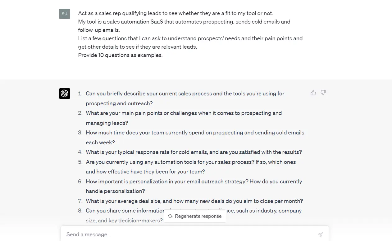 ChatGPT Prompts to generate lead qualification questions