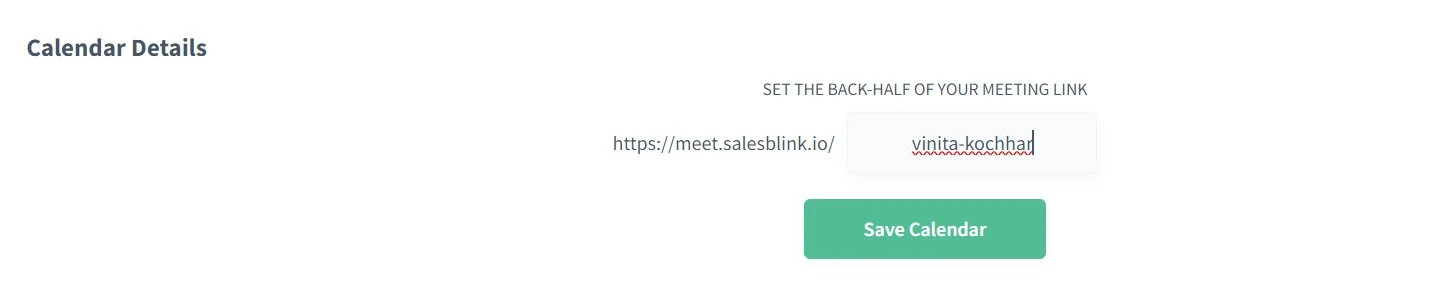 Set back half of the link- SalesBlink meeting scheduler