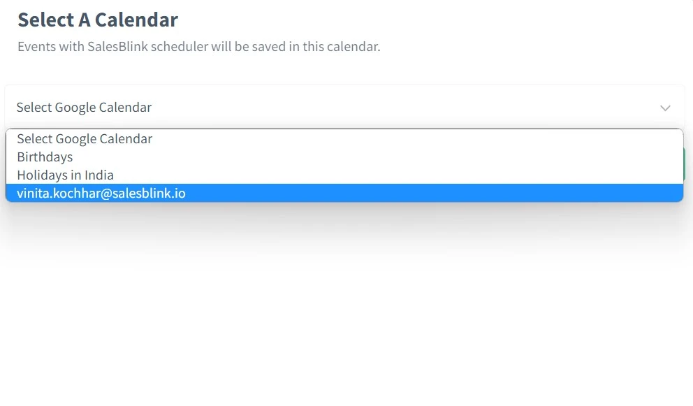 Choose a calendar - SalesBlink meeting scheduler
