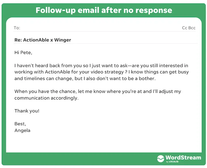 Follow-up email after no response