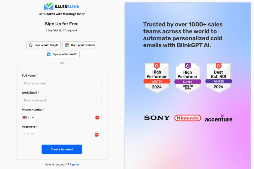 SalesBlink Sign Up